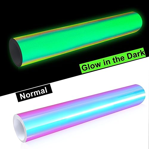 WRAPXPERT Glow in The Dark Permanent Adhesive Vinyl Holographic Iridescent Vinyl Opal White Glow Green for Wrap,Stickers,Decal,Lettering,12" x5ft - Image 4