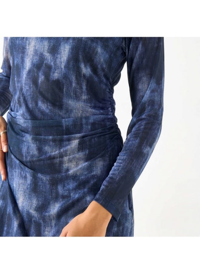 2Xtremz - 2Xtremz All-Over Print Midi Dress with Round Neck and Long Sleeves - Image 1