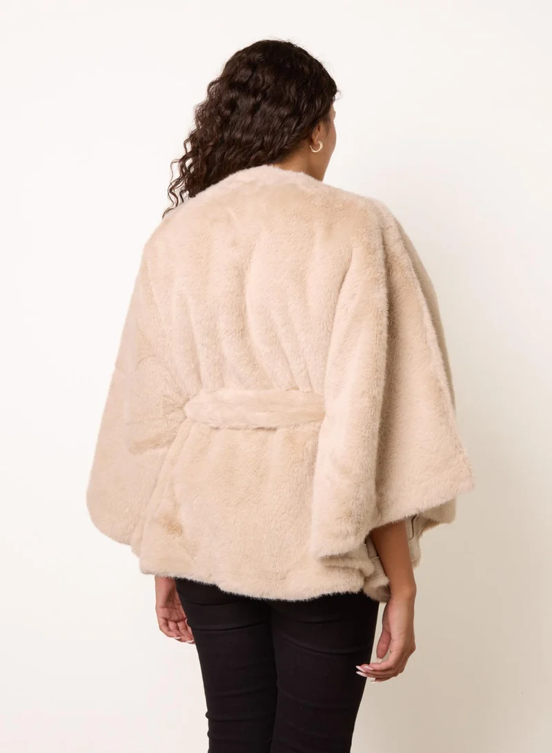 Blue Vanilla  Faux Fur Tie Front Cape for Women | Best Price UAE