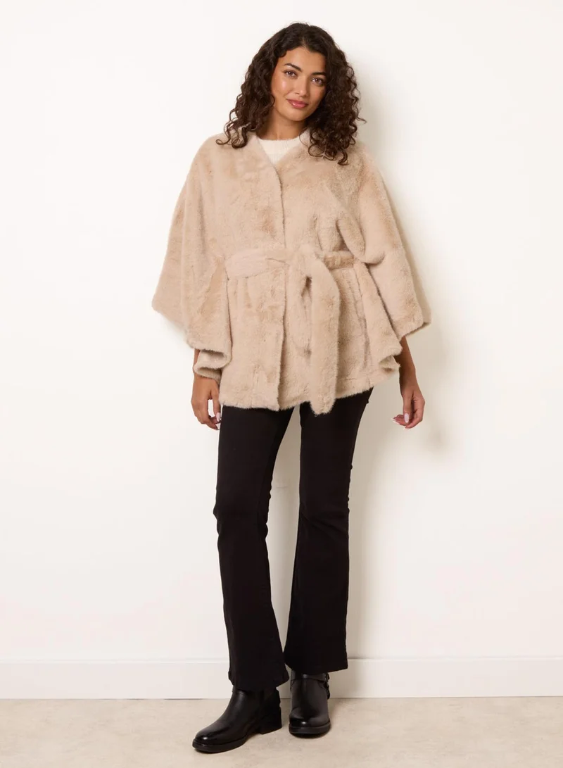 Blue Vanilla  Faux Fur Tie Front Cape for Women | Best Price UAE