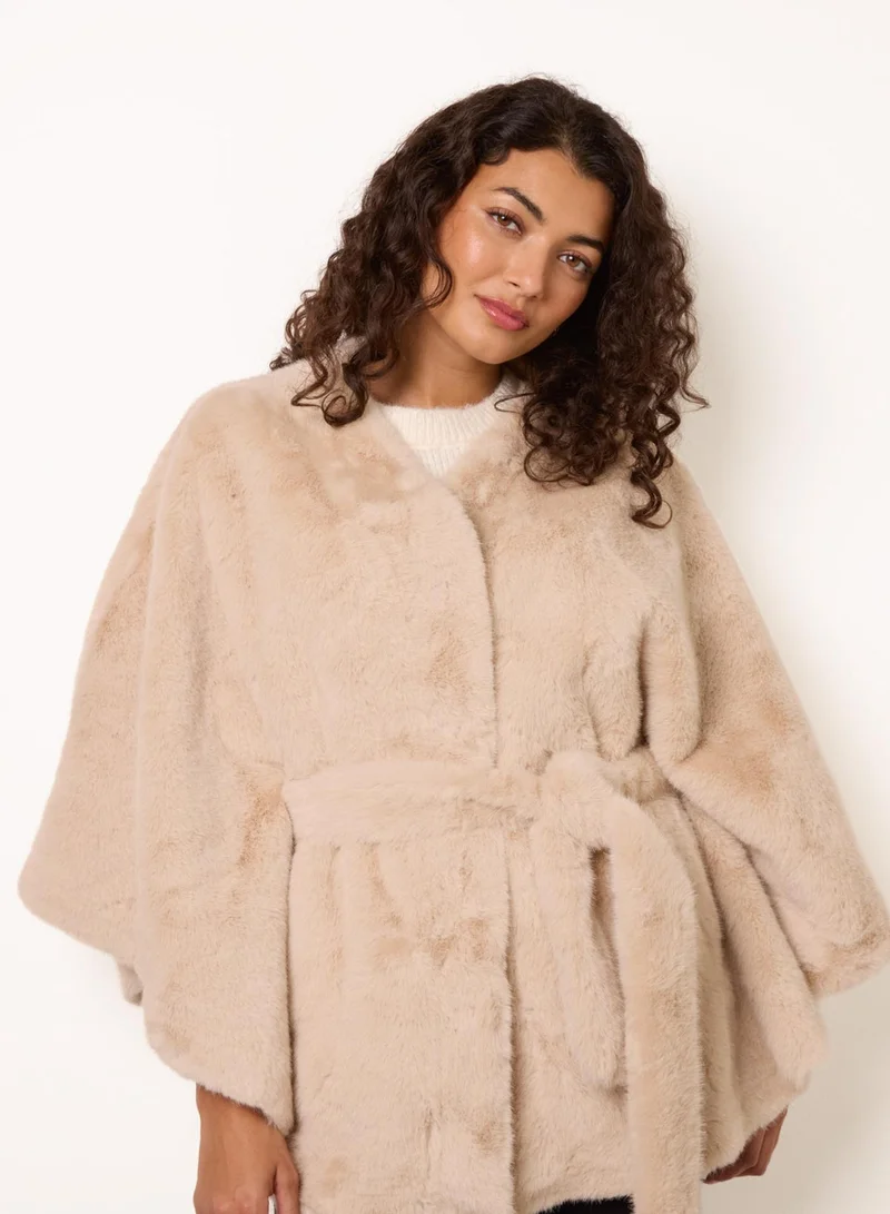 Faux Fur Tie Front Cape
