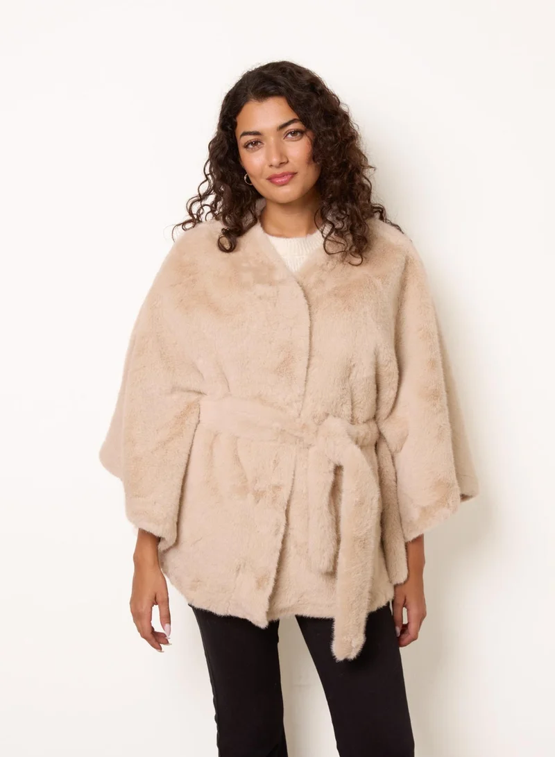 Blue Vanilla  Faux Fur Tie Front Cape for Women | Best Price UAE