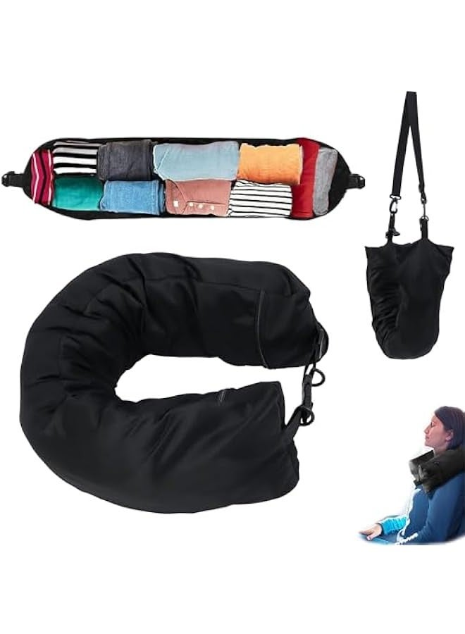 TRASSLE Travel Pillow Stuffable with Clothes Adjustable Stuffable Travel Neck Pillow, Waterproof Travel Pillowcase for 3 Days’ Essentials, No Filler, Comfortable Lycra Fabric  - Image 1