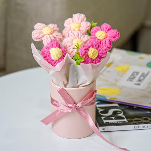 Ekhasa Nostrae by Ekhasa Pink Cherry Blossom Crochet Flowers Bouquet(Small Size) | Knitted Flowers For Gifting | Woolen Bouquet Perfect For Crochet Gifts | Handmade Bouquets Gift - Image 1