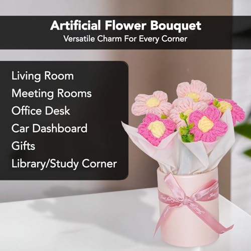 Ekhasa Nostrae by Ekhasa Pink Cherry Blossom Crochet Flowers Bouquet(Small Size) | Knitted Flowers For Gifting | Woolen Bouquet Perfect For Crochet Gifts | Handmade Bouquets Gift - Image 3