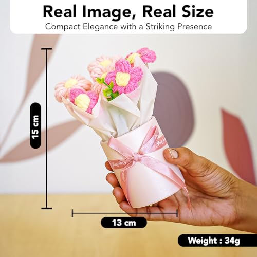 Ekhasa Nostrae by Ekhasa Pink Cherry Blossom Crochet Flowers Bouquet(Small Size) | Knitted Flowers For Gifting | Woolen Bouquet Perfect For Crochet Gifts | Handmade Bouquets Gift - Image 2