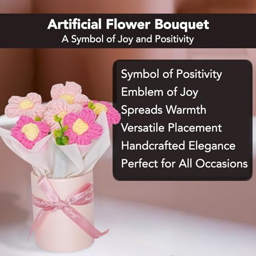 Ekhasa Nostrae by Ekhasa Pink Cherry Blossom Crochet Flowers Bouquet(Small Size) | Knitted Flowers For Gifting | Woolen Bouquet Perfect For Crochet Gifts | Handmade Bouquets Gift - Image 5