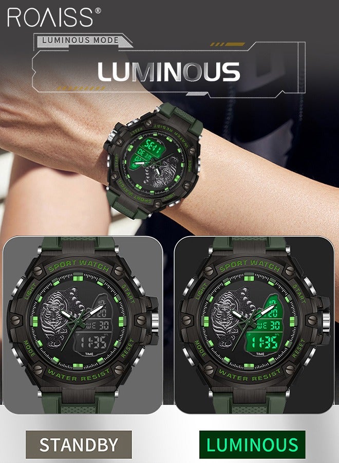 roaiss Men's Analog Digital Dual Display Sports Watch Multifunctional 50M Waterproof Luminous TPU Strap Electronic Quartz Wristwatch with Alarm Stopwatch Backlight 12H/24H for Outdoor Activities - Image 2