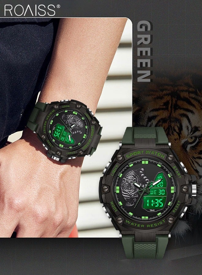 roaiss Men's Analog Digital Dual Display Sports Watch Multifunctional 50M Waterproof Luminous TPU Strap Electronic Quartz Wristwatch with Alarm Stopwatch Backlight 12H/24H for Outdoor Activities - Image 1