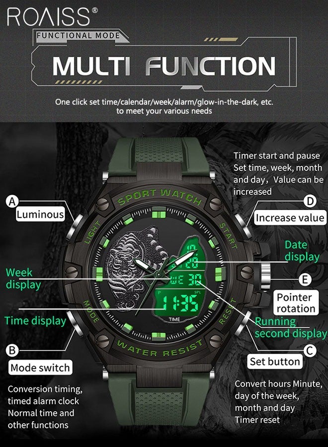 roaiss Men's Analog Digital Dual Display Sports Watch Multifunctional 50M Waterproof Luminous TPU Strap Electronic Quartz Wristwatch with Alarm Stopwatch Backlight 12H/24H for Outdoor Activities - Image 4