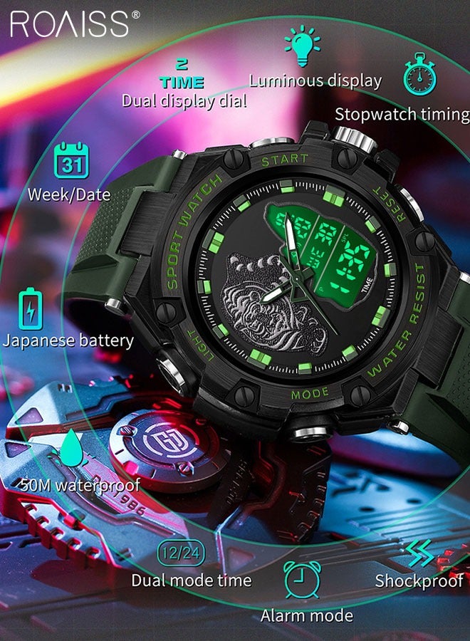 roaiss Men's Analog Digital Dual Display Sports Watch Multifunctional 50M Waterproof Luminous TPU Strap Electronic Quartz Wristwatch with Alarm Stopwatch Backlight 12H/24H for Outdoor Activities - Image 5