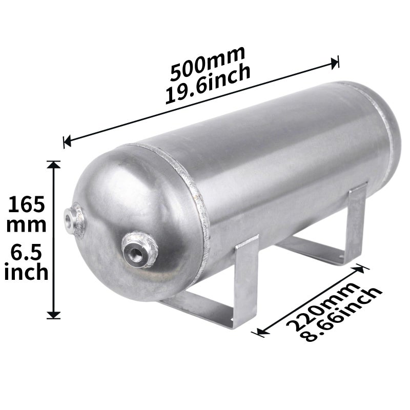 ZHSYMX 3 Gallon (12 Liter)5 Ports compressed air storage tank air ride receiver tank for Air Ride Suspension Car Train Truck Horn Silver - Image 3