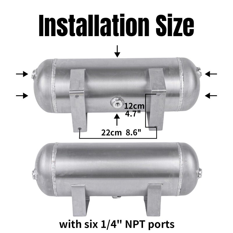 ZHSYMX 3 Gallon (12 Liter)5 Ports compressed air storage tank air ride receiver tank for Air Ride Suspension Car Train Truck Horn Silver - Image 5