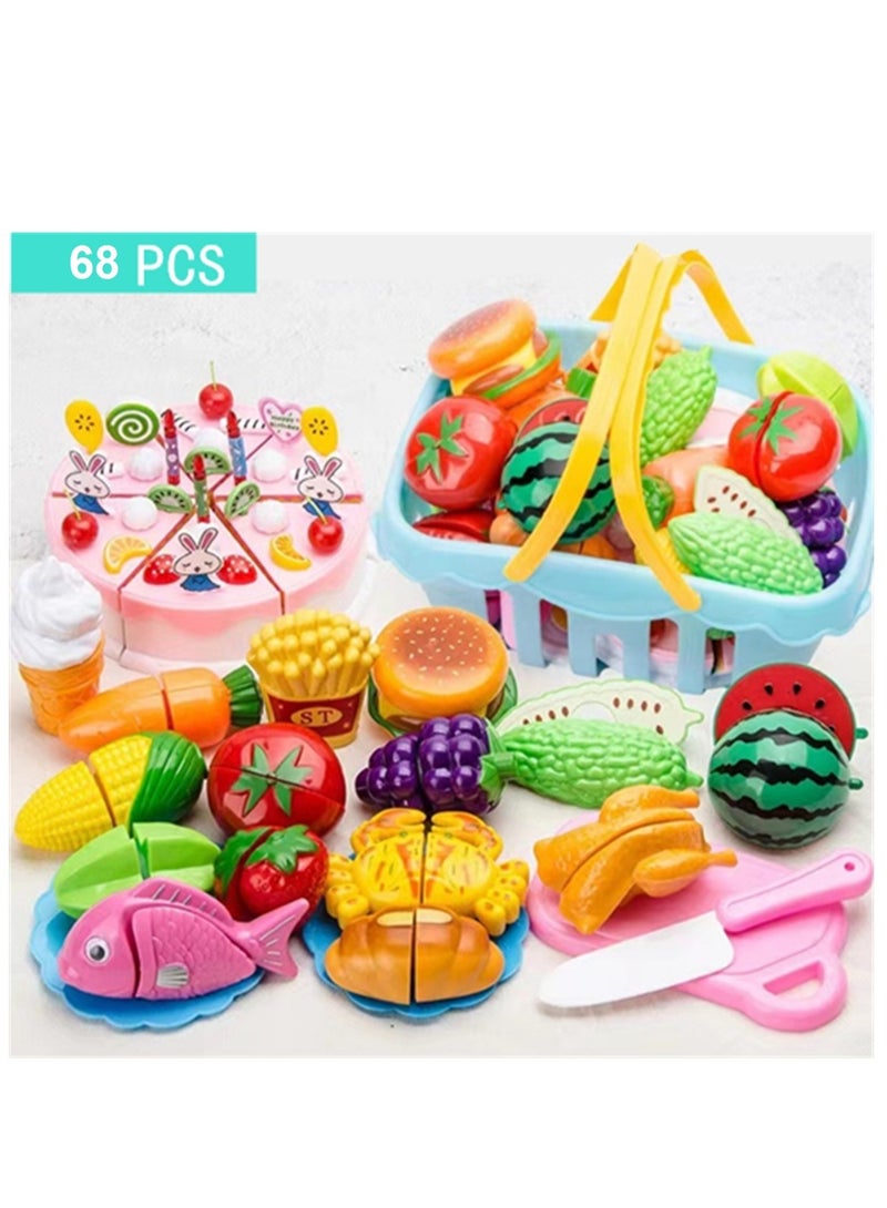Kutis 68-Piece Kitchen Pretend Cutting Fruits Vegetables Game Set Kids Toy Gifts 25 x 17 x 13 cm - Image 1