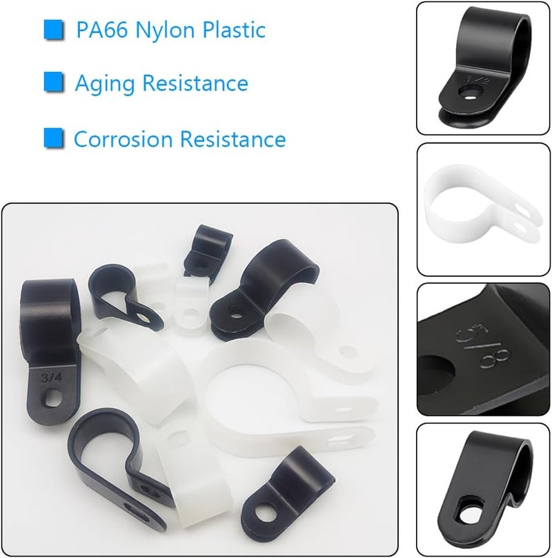Alamic Cable Clamp R-Type Cable Clip Wire Clamp 5/8 inch Nylon Screw Mounting Cord Fastener Clips with Screws for Wire Management 50 Pcs Cable Clamps + 50 Pcs Screws - White - Image 3