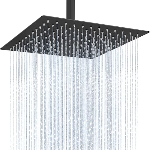 Midanya Rain Shower Head, Stainless Steel Large Rainfall Shower Head High Pressure, Bathroom Waterfall Square Showerhead, Ceiling or Wall Mount, Matte Black 12 Inch - Image 1