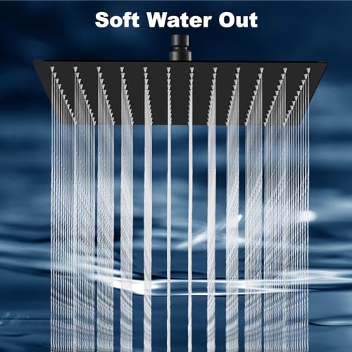 Midanya Rain Shower Head, Stainless Steel Large Rainfall Shower Head High Pressure, Bathroom Waterfall Square Showerhead, Ceiling or Wall Mount, Matte Black 12 Inch - Image 2
