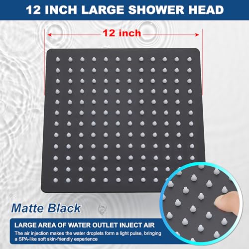 Midanya Rain Shower Head, Stainless Steel Large Rainfall Shower Head High Pressure, Bathroom Waterfall Square Showerhead, Ceiling or Wall Mount, Matte Black 12 Inch - Image 3