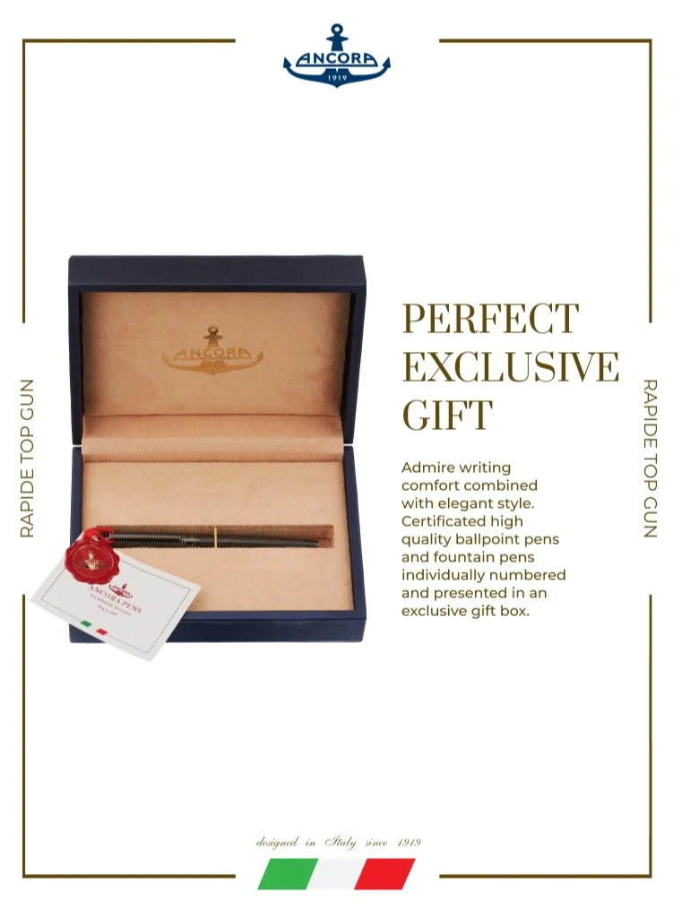 Ancora 1919 Rapide TG Limited 888 Edition Refillable Rollerball Pen - Engraved Luxury Pen with Leather Box - Gift for Men & Women - Blue Ink