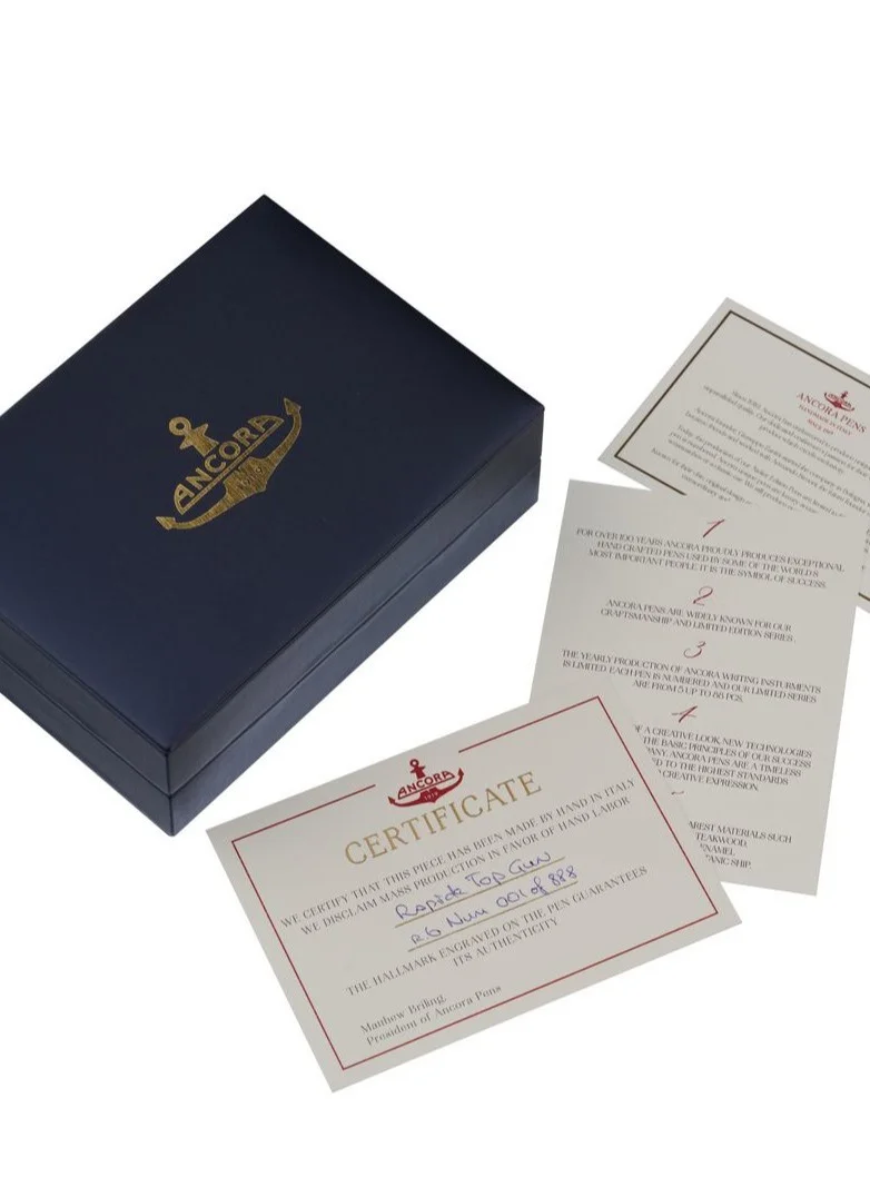 Ancora 1919 Rapide TG Limited 888 Edition Refillable Rollerball Pen - Engraved Luxury Pen with Leather Box - Gift for Men & Women - Blue Ink