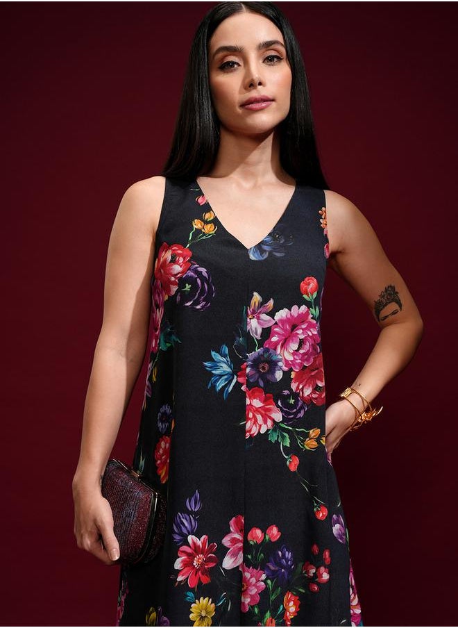 Vishudh Women Blue Floral Printed High Low Kurta with Palazzos by Styli  - Image 1