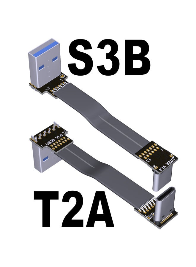 ADT USB3.1 Flat Extension Cable A Male To C Male Type-c Corner Chassis Built-in Wire Outlet-Color:T2A-S3B 13P-200cm