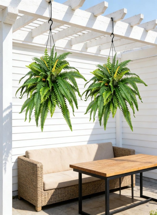 YUGALI 2-Pack 42" Fake Ferns for Outdoor Planter 79 Fronds Large Artificial Boston Fern Bush, Faux Hanging Baskets Plants Indoor 28" Tall Home Office Garden Porch Decor - Image 3