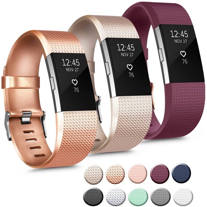 Mugust 3 Pack Sport Bands Compatible with Fitbit Charge 2 Bands Women Men, Adjustable Replacement Strap Wristbands for Fitbit Charge 2 HR Small Large (Small, Rose Gold/Champagne Gold/Wine Red) - Image 1
