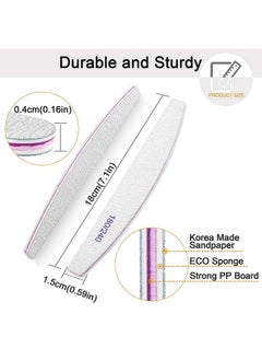 BLESWIN Professional Nail Files, Emery Board Nail File For Natural Nails 100/180/240 Grit Nail Files For Acrylic Nails 12Pcs Fine Grit Nail File Manicure Tools Coarse Fingernail Files (180/240 Grit)  - Image 2