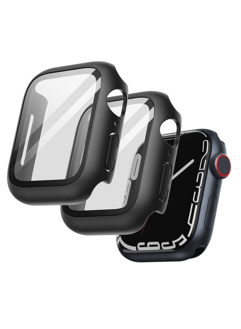 Case With Screen Protector For Apple Watch Series 9 8 7 45mm Overall Protective Cover Built-in Tempered Glass Film High Sensitivity 2 Pack (Black) - Image 1
