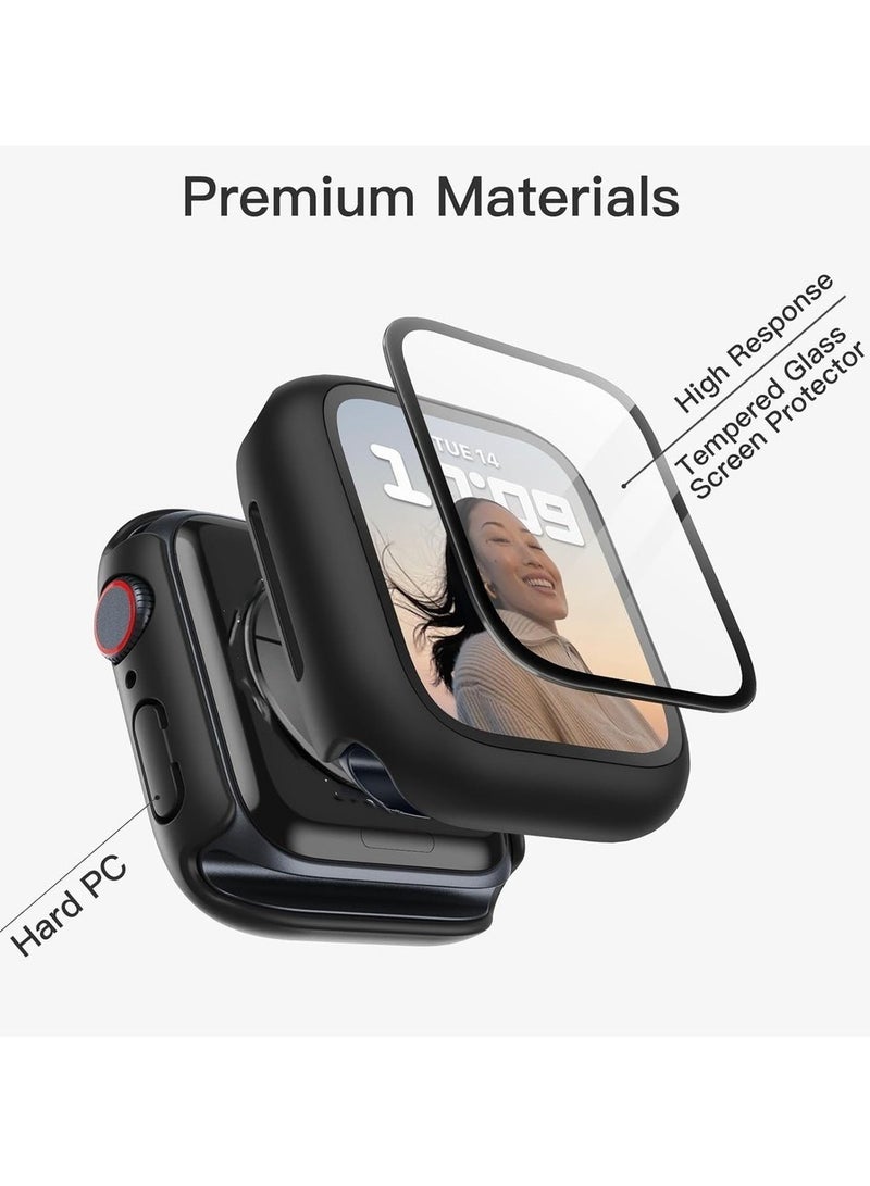 Case With Screen Protector For Apple Watch Series 9 8 7 45mm Overall Protective Cover Built-in Tempered Glass Film High Sensitivity 2 Pack (Black) - Image 2