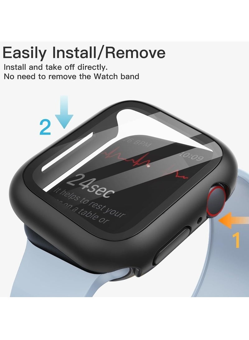 Case With Screen Protector For Apple Watch Series 9 8 7 45mm Overall Protective Cover Built-in Tempered Glass Film High Sensitivity 2 Pack (Black) - Image 4