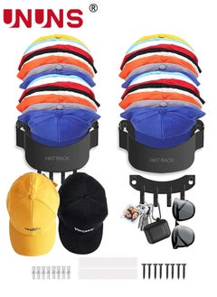 UNUNS Hat Rack For Wall,2 Pack Hat Organizer For Baseball,2 In 1 Baseball Cap Organizer With Hooks,Hold Up To 30 Caps,Hat Holder Storage Display Hat Rack For Closet Bedroom Entryroom  - Image 1