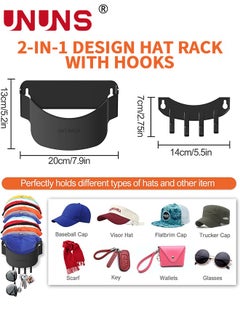 UNUNS Hat Rack For Wall,2 Pack Hat Organizer For Baseball,2 In 1 Baseball Cap Organizer With Hooks,Hold Up To 30 Caps,Hat Holder Storage Display Hat Rack For Closet Bedroom Entryroom  - Image 2