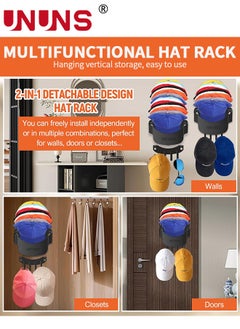 UNUNS Hat Rack For Wall,2 Pack Hat Organizer For Baseball,2 In 1 Baseball Cap Organizer With Hooks,Hold Up To 30 Caps,Hat Holder Storage Display Hat Rack For Closet Bedroom Entryroom  - Image 4