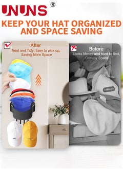UNUNS Hat Rack For Wall,2 Pack Hat Organizer For Baseball,2 In 1 Baseball Cap Organizer With Hooks,Hold Up To 30 Caps,Hat Holder Storage Display Hat Rack For Closet Bedroom Entryroom  - Image 3