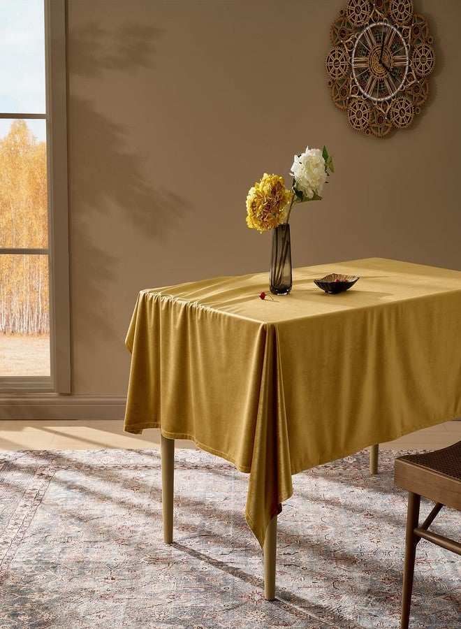 OMMATO Gold Velvet Rectangle Tablecloth 55x84 Inch Vintage French Table Cloth Retro Farmhouse Rustic Tablecloths Washable Table Cover for Christmas Party Wedding Kitchen Dinning Tabletop Decoration,Fall - Image 4