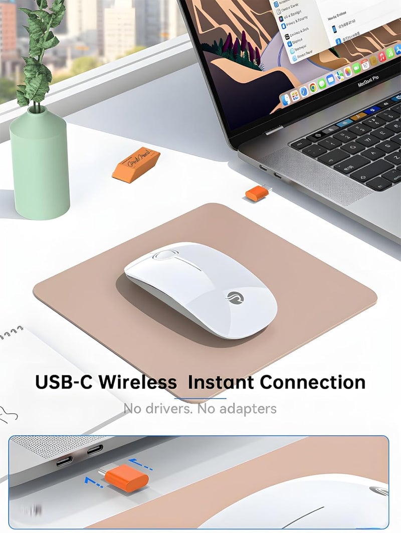RAPIQUE R306C USB C Wireless Mouse, Type-C 2.4GHz Portable Computer Mouse, Silent Click, Ultra-Slim, 3-Speed DPI, 480 Hours Battery Life, for USB-C Laptops, MacBook, iPad, Surface Pro, MacOS - White - Image 2