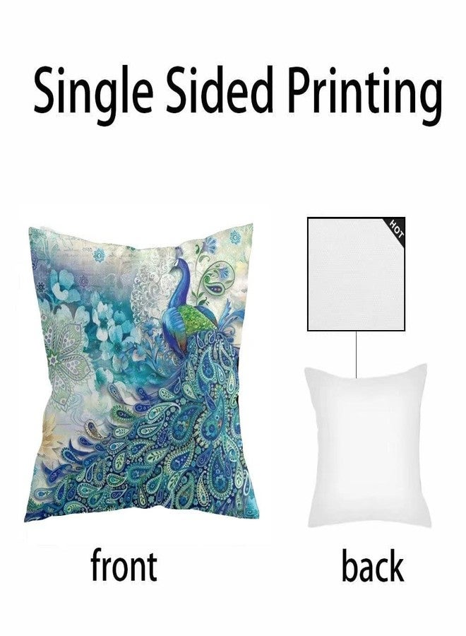 bositigo Teal Peacock Throw Pillow Covers Set of 2, Vintage Watercolor Blue Teal Turquoise Peacock Gifts Microfiber Fabric Decoration Pillowcases Home Sofa Couch Bed Decor Square 18x18 Inches Pillow Cases - Image 2