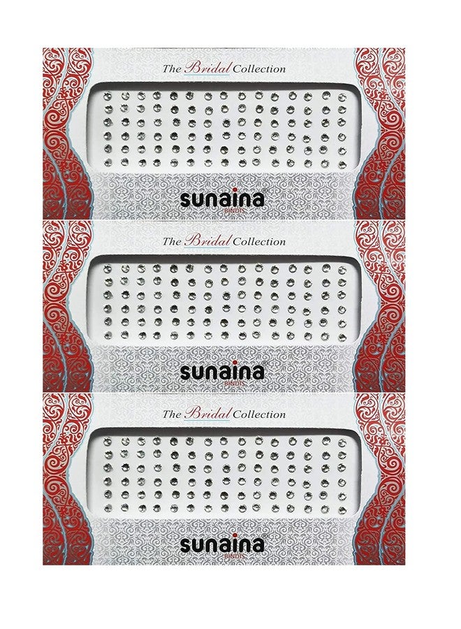 Sunaina Bridal Collection Round Bindis Silver Crystal Stone Kundan Forhead Bindiya Stone Fancy Bindiya for Women & Girls (Pack of-3 cards) (5MM) - Image 2