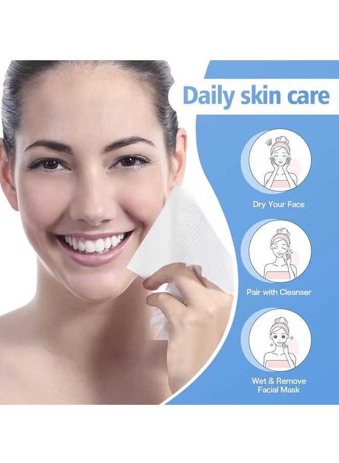 Vinnatsu Disposable face towel Face Towel Set White 200 x 150mm Cotton Tissue Soft Dry Wipes for Women, Simple Cleaning Facial Tissues Dry Wet Dual Portable Use for Sensitive Skin & Baby & Makeup Remover & Personal Care - Image 2