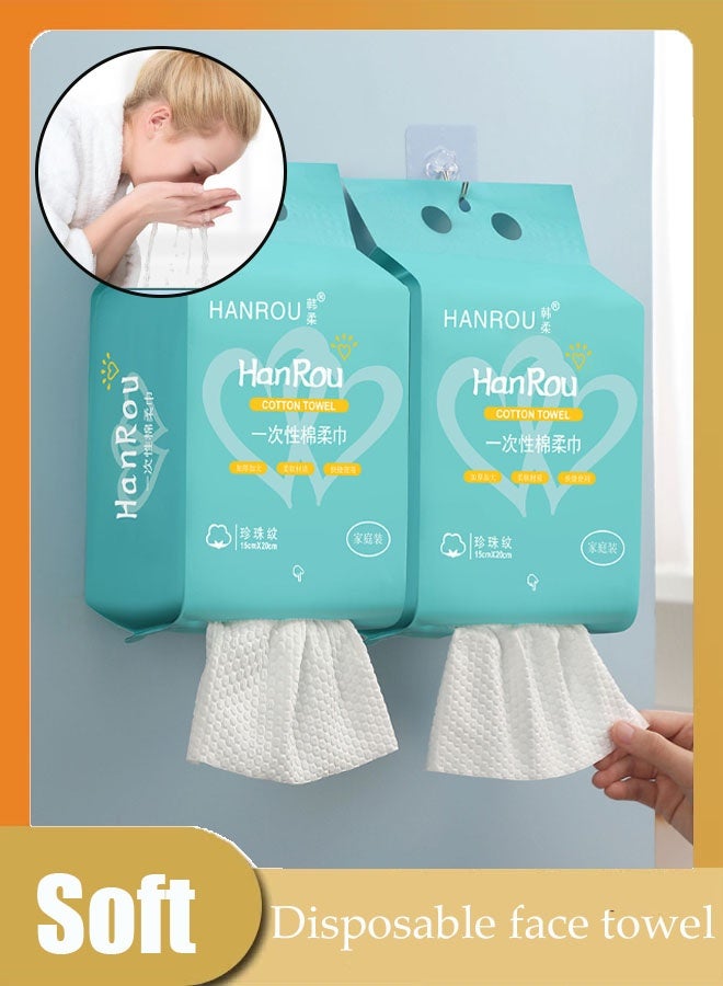 Vinnatsu Disposable face towel Face Towel Set White 200 x 150mm Cotton Tissue Soft Dry Wipes for Women, Simple Cleaning Facial Tissues Dry Wet Dual Portable Use for Sensitive Skin & Baby & Makeup Remover & Personal Care - Image 1