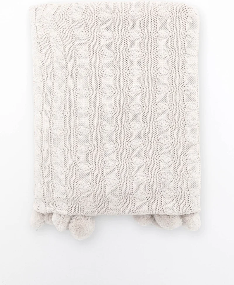 Favora Biocotton Knitwear Pompom TV Blanket - Cream