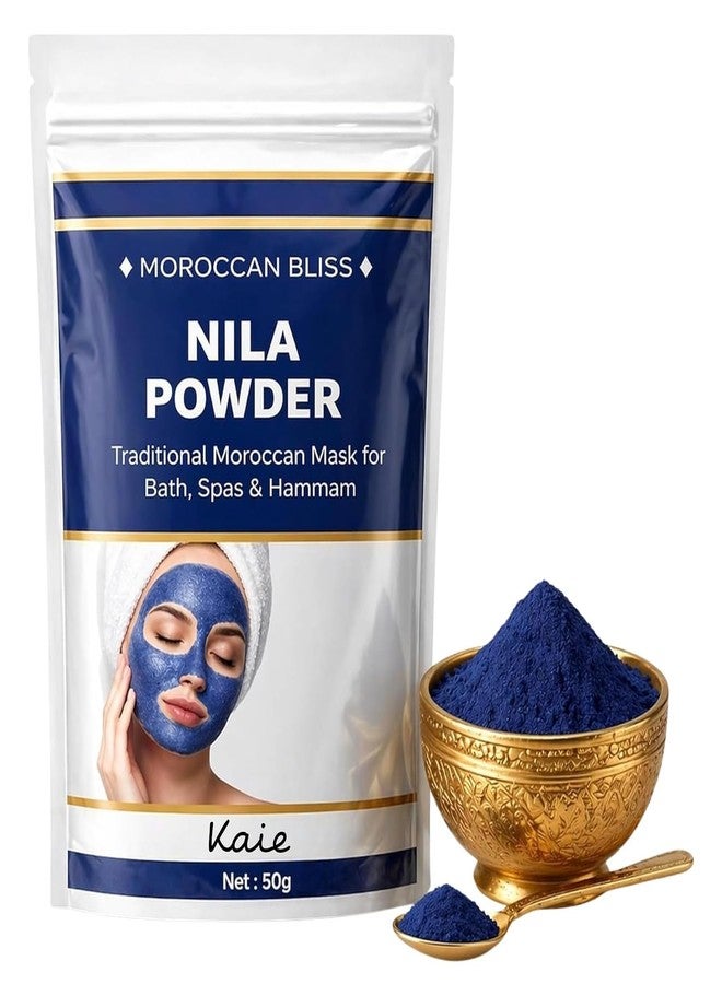 KAIE Moroccan Bliss Nila Powder | Traditional Moroccan Blue Nila Powder Face & Body Mask for Bath, Spa & Hammam | Natural Skin Care, 50Gm (Pack Of 1) - Image 1