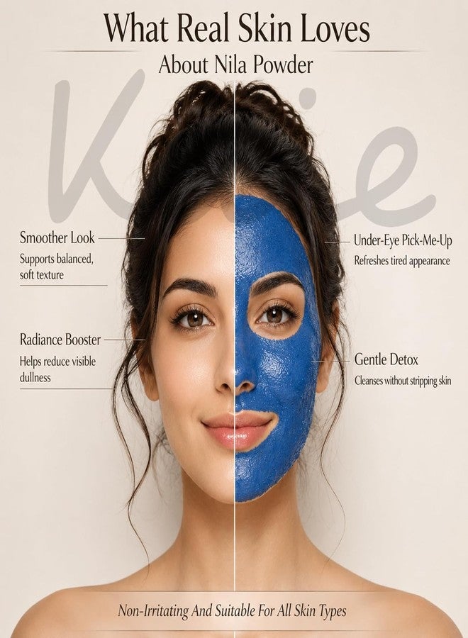 KAIE Moroccan Bliss Nila Powder | Traditional Moroccan Blue Nila Powder Face & Body Mask for Bath, Spa & Hammam | Natural Skin Care, 50Gm (Pack Of 1) - Image 4