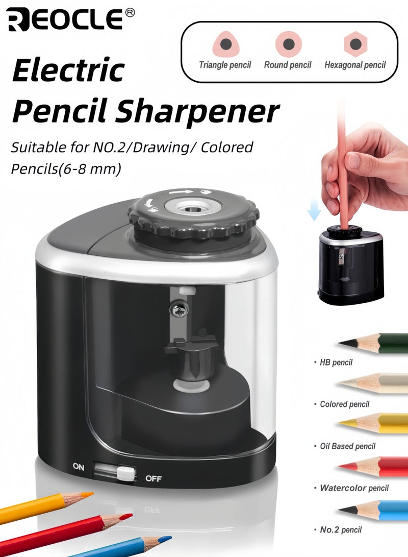 ريوكل مبراة أقلام كهربائية أوتوماتيكية بميزة التوقف التلقائي وحماية من كسر الرصاص - أداة سن مكتبية بحاوية نفايات واضحة للاستخدام في المكتب والمدرسة والمنزل - Image 1