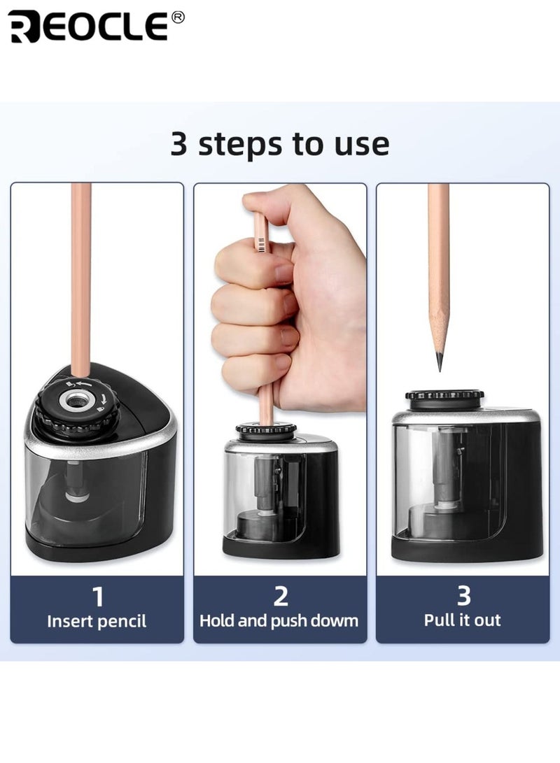 ريوكل مبراة أقلام كهربائية أوتوماتيكية بميزة التوقف التلقائي وحماية من كسر الرصاص - أداة سن مكتبية بحاوية نفايات واضحة للاستخدام في المكتب والمدرسة والمنزل - Image 2