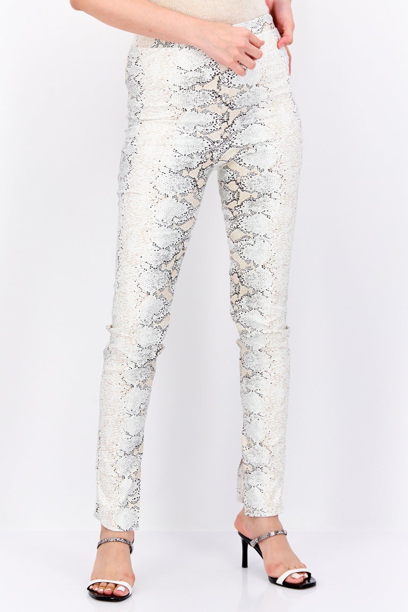 MISSY EMPIRE Women Pull On Snake Skin Leggings, Beige Combo - Image 1