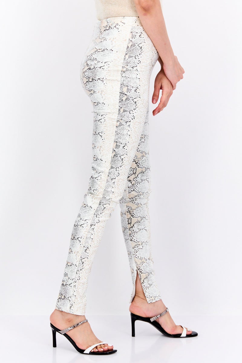 MISSY EMPIRE Women Pull On Snake Skin Leggings, Beige Combo - Image 3