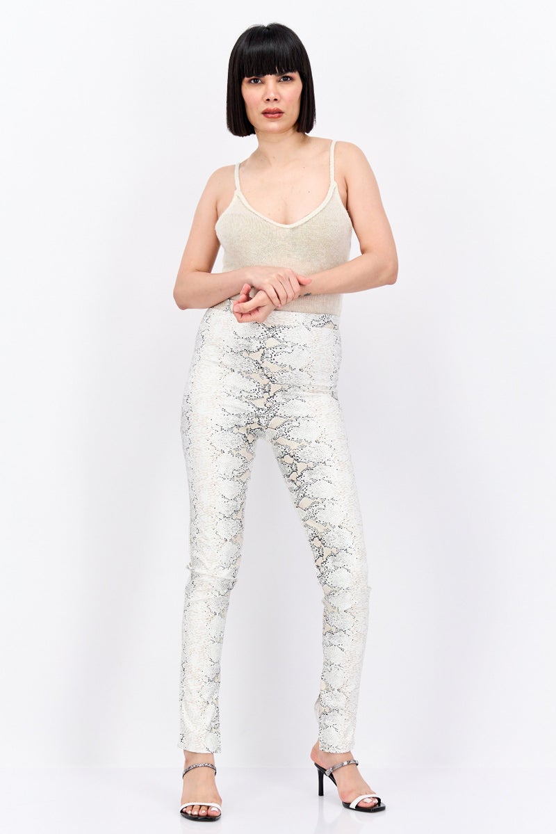 MISSY EMPIRE Women Pull On Snake Skin Leggings, Beige Combo - Image 4